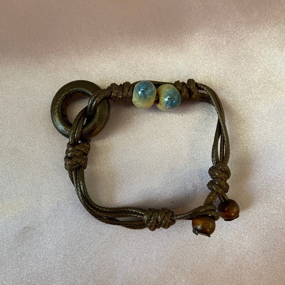 Ceramic Bead Charm Wood Bracelet BOHO Bolo - Picture 2 of 9